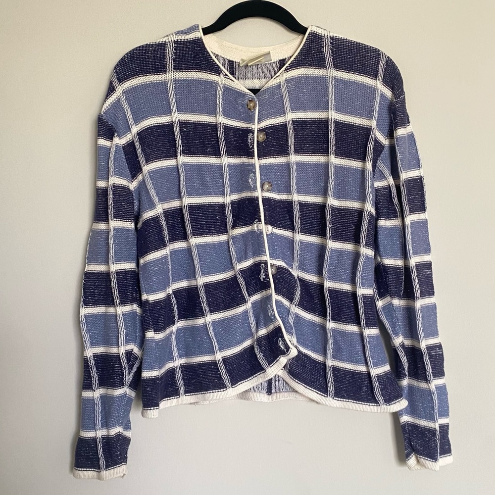 Vintage Best United Garment Company Window Pane Patterned Cardigan Cotton Size L
